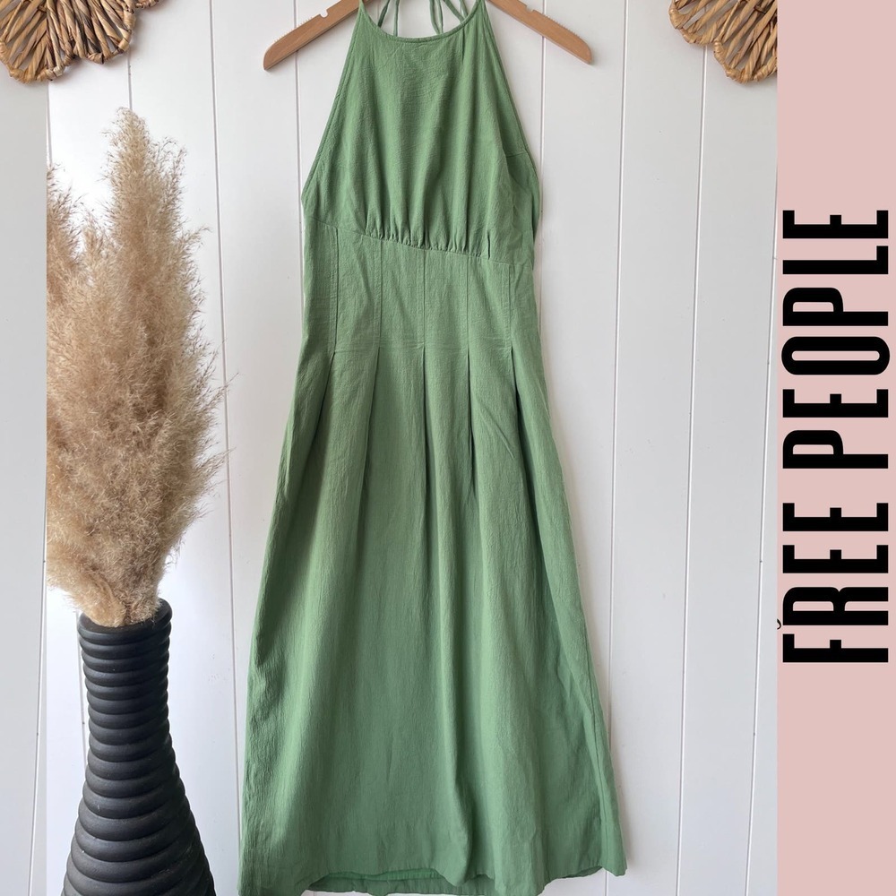 Free People dress midi cotton halter spring summer boho - Picture 3 of 6
